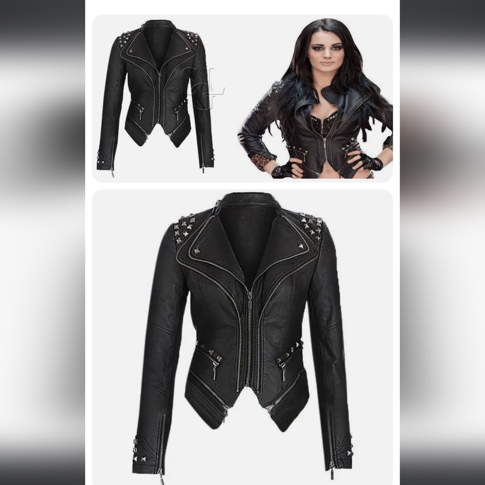 Diva Paige NXT Black Leather Studded Moto Jacket
